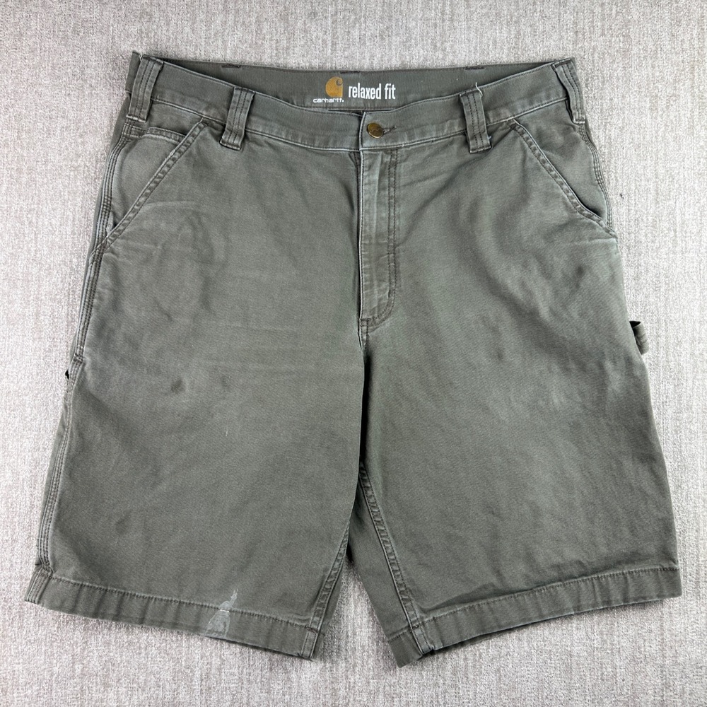 Carhartt Carpenter Shorts Men 36 Olive Green Relaxed Fit Canvas Workwear Utility